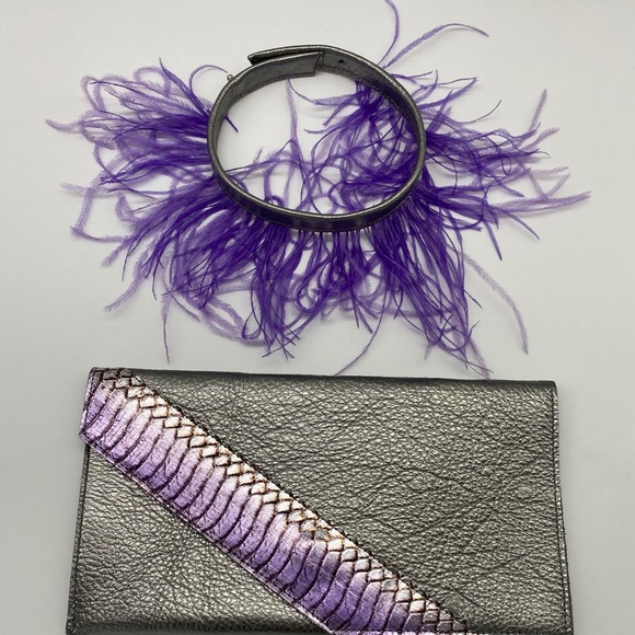 Leather & Feather Choker | Leather Python Clutch - Picture 1 of 1